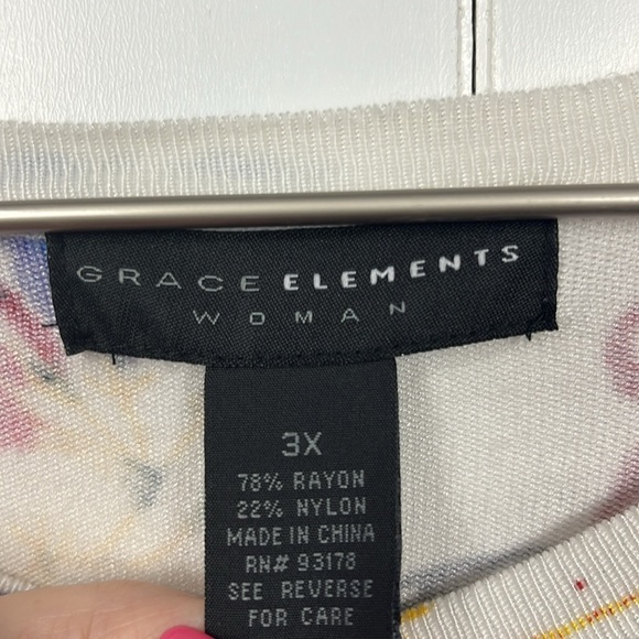 Grace Elements Womens Cardigan 3X White Pink Floral 3/4 Sleeves Pearl Button EUC - Picture 2 of 10